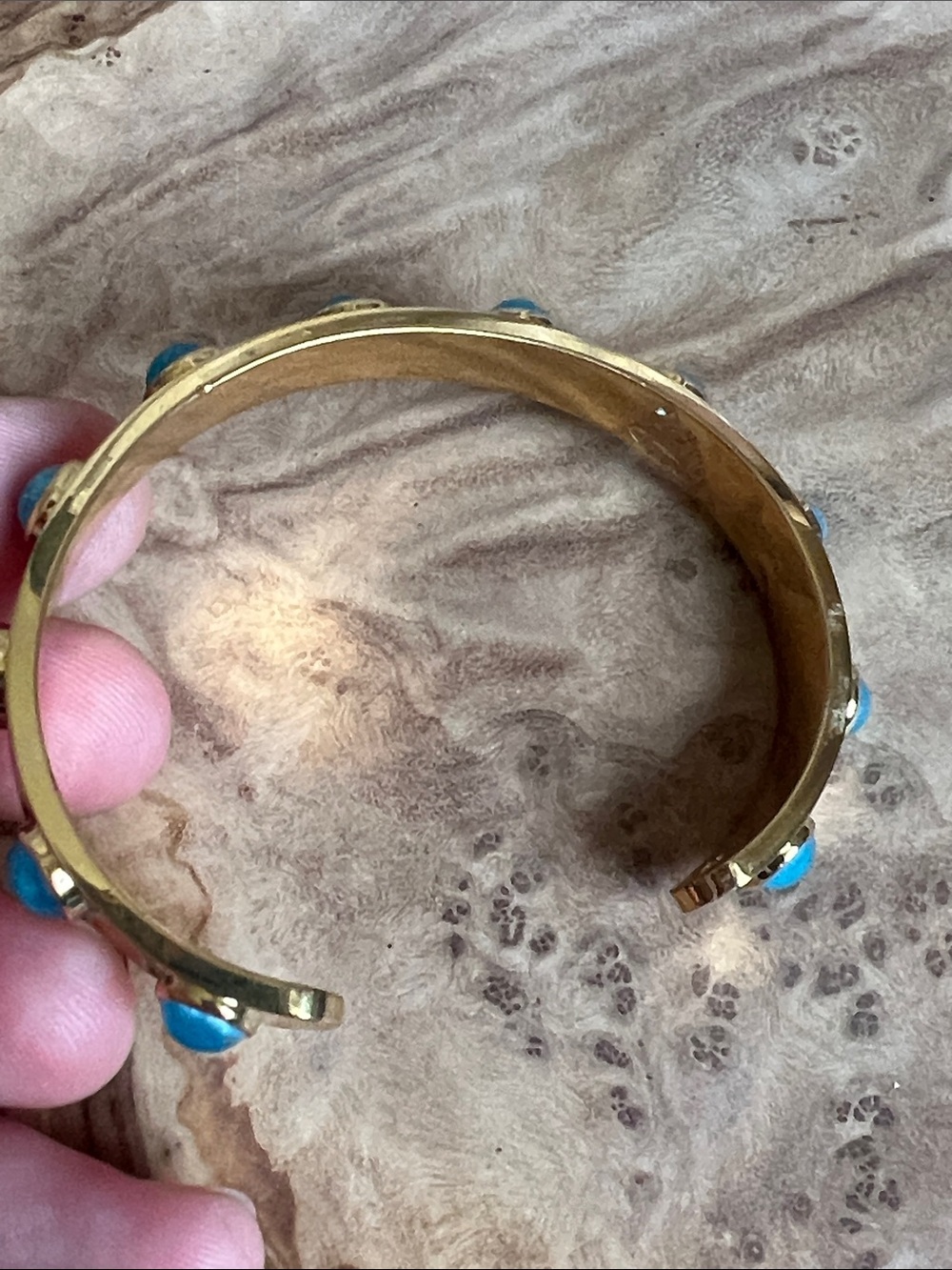 kate spade Gold Cuff Bracelet with Turquoise Blue Cabochons: small - Picture 4 of 5